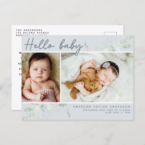 Eucalyptus Photo Hello Baby Announcement Postcard