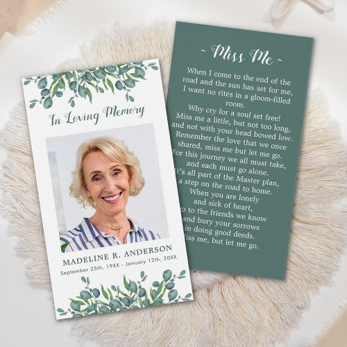 Eucalyptus Photo Memorial Funeral Prayer Card