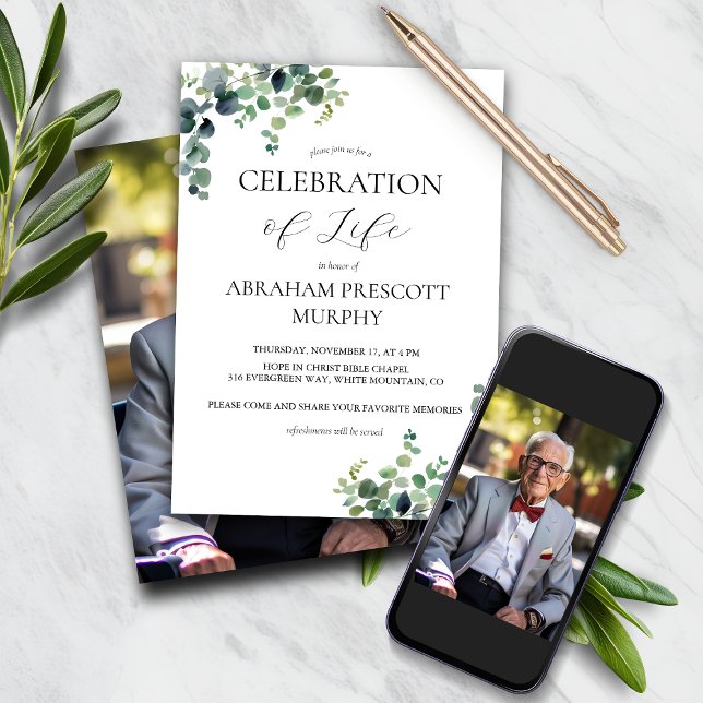 Eucalyptus Photo Memorial Invitation (Creator Uploaded)