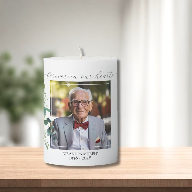 Eucalyptus Photo Memorial Pillar Candle 3"x4" (Creator Uploaded)