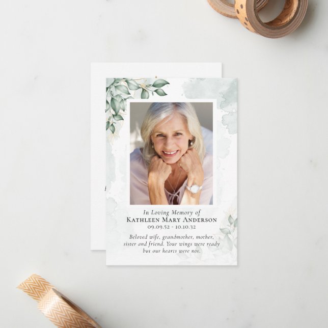 Eucalyptus Photo Memorial Prayer Card (Front/Back In Situ)