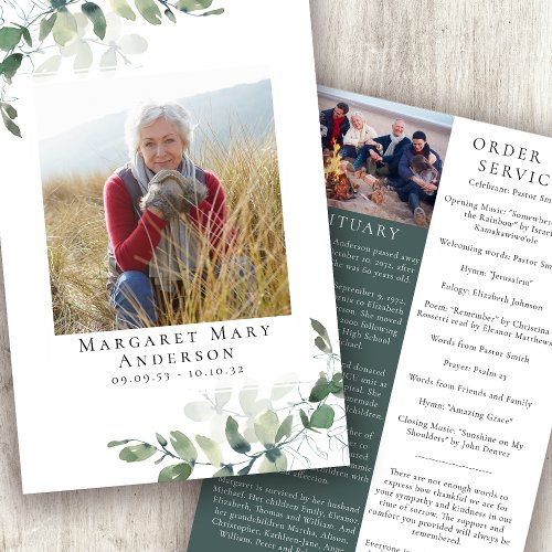 Eucalyptus Photo Memorial Service Program