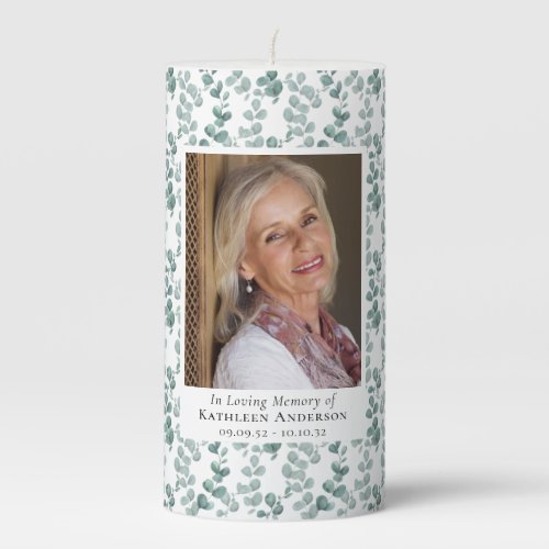 Eucalyptus Photo Memorial Tribute In Loving Memory Pillar Candle