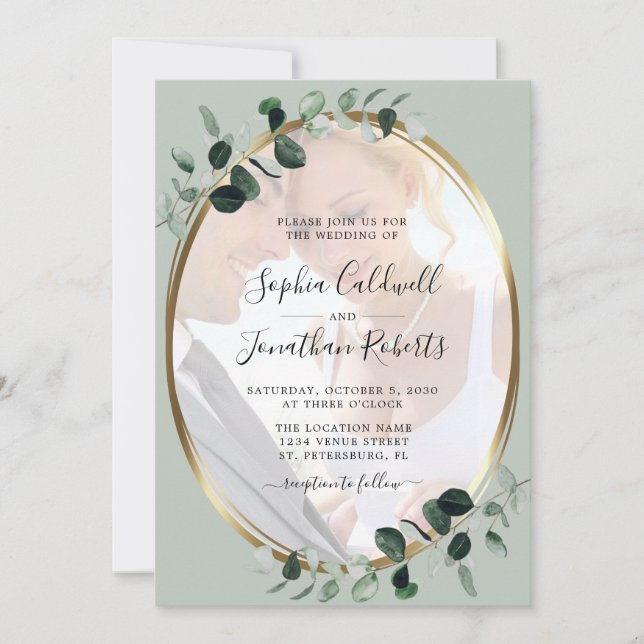 Eucalyptus Photo QR Code RSVP Sage Wedding Invitation (Front)