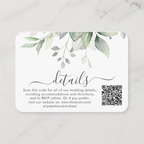  Eucalyptus Photo QR Code Wedding Details Enclosure Card