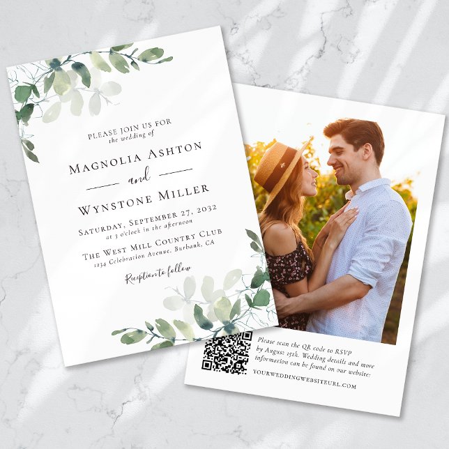 Eucalyptus Photo QR Code Wedding Invitation (Creator Uploaded)