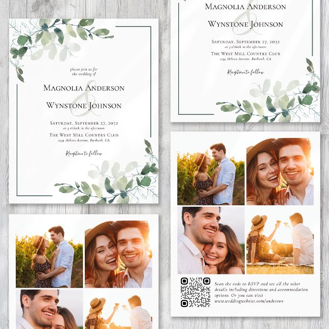 Eucalyptus Photo QR Code Wedding Invitation (Creator Uploaded)