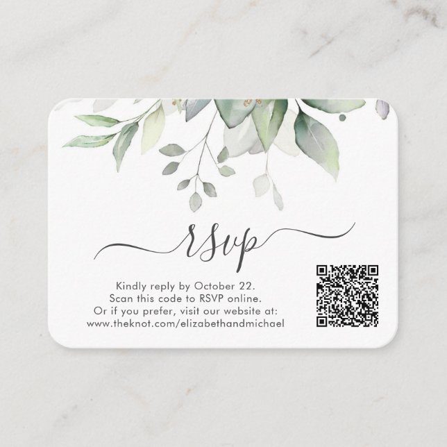  Eucalyptus Photo QR Code Wedding RSVP Enclosure Card (Front)