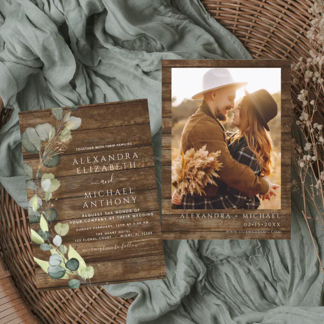 Eucalyptus Photo Rustic Country Wedding Invitation | Zazzle