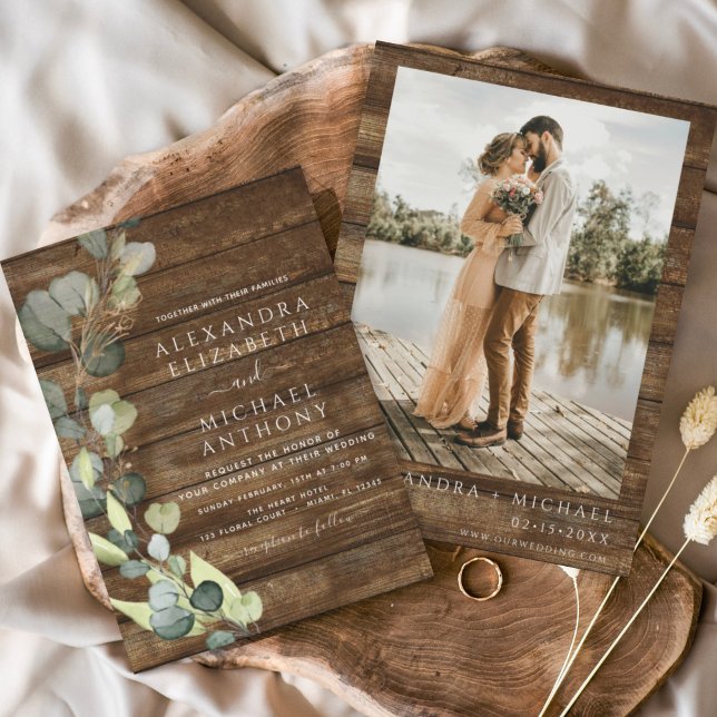 Eucalyptus Photo Rustic Country Wedding Invitation (Creator Uploaded)