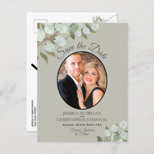 Eucalyptus & Photo Sage Wedding Save the Date Announcement Postcard