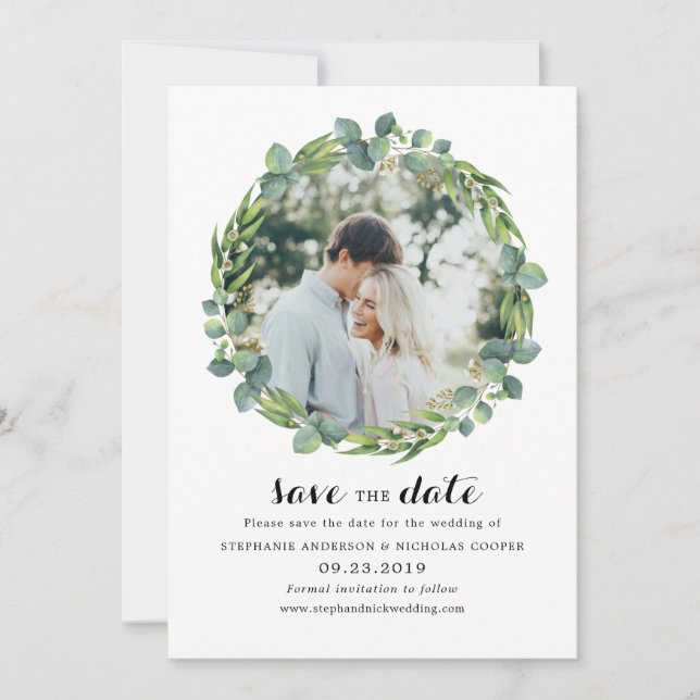 Eucalyptus photo save the date (Front)