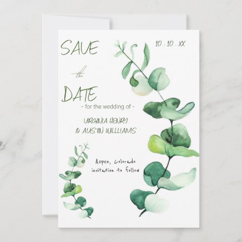 Eucalyptus Photo Save The Date Invitation