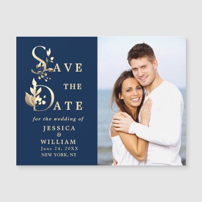 Eucalyptus PHOTO Save the Date Magnetic Card (Front)