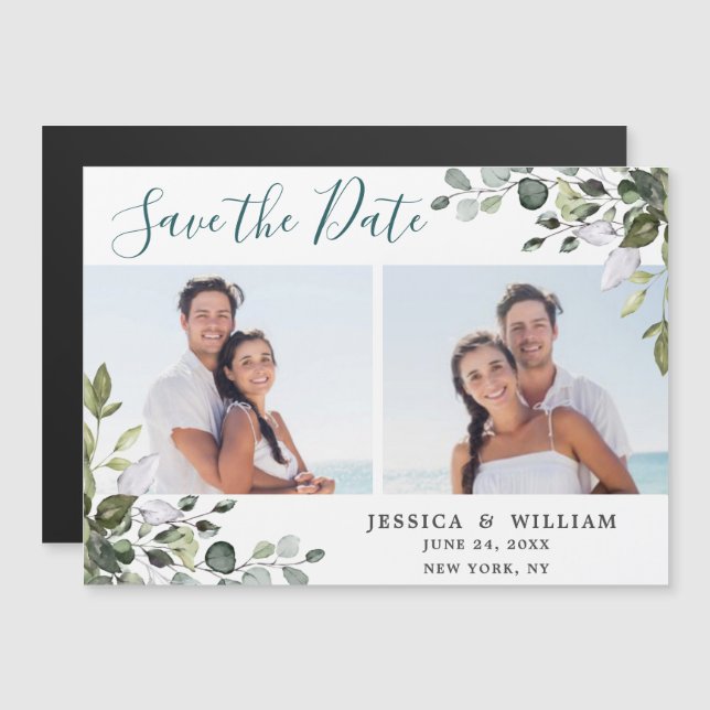 Eucalyptus  PHOTO Save the Date Magnetic Card (Front/Back)