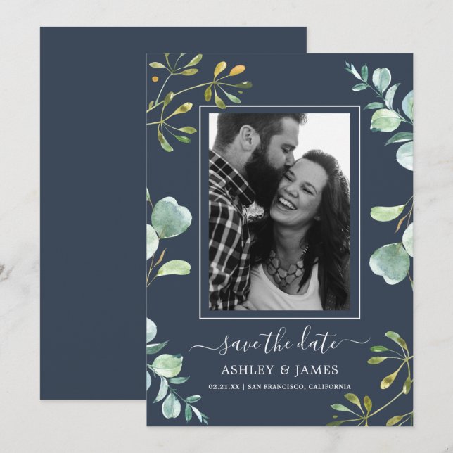 Eucalyptus Photo Save the Date Wedding Invitation (Front/Back)