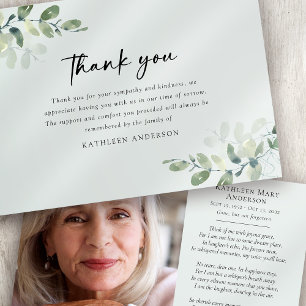 Eucalyptus Photo Sympathy Funeral Thank You Card