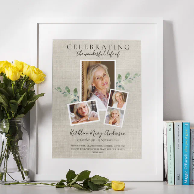 Eucalyptus Photo Tribute Funeral Memorial Poster | Zazzle