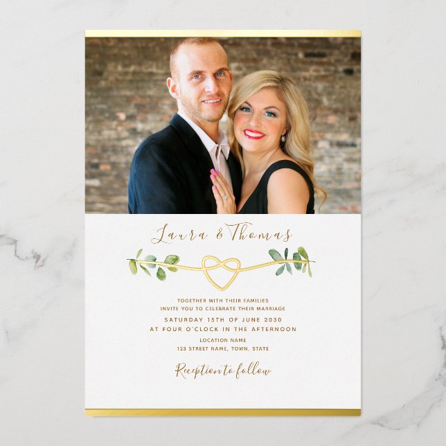 Eucalyptus Photo Wedding Gold Foil Invitation (Front)