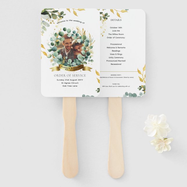 Eucalyptus PHOTO Wedding Program  Greenery PAPER Hand Fan (Front and Back)