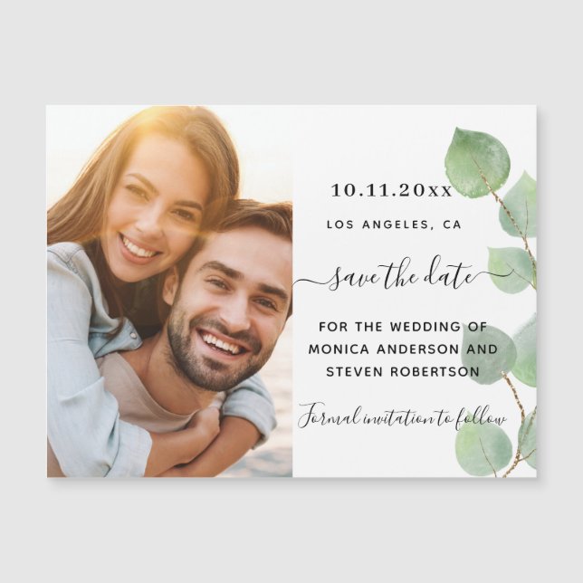 Eucalyptus photo wedding Save the Date magnet (Front)