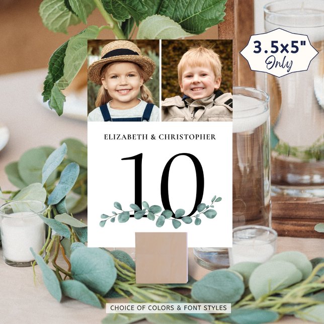 Eucalyptus Photo Wedding Table Number Sign (Creator Uploaded)