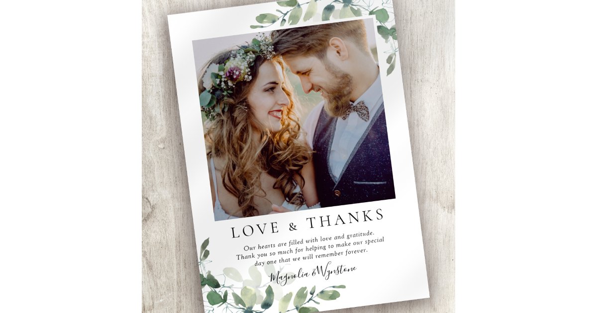 Eucalyptus Photo Wedding Thank You Card | Zazzle