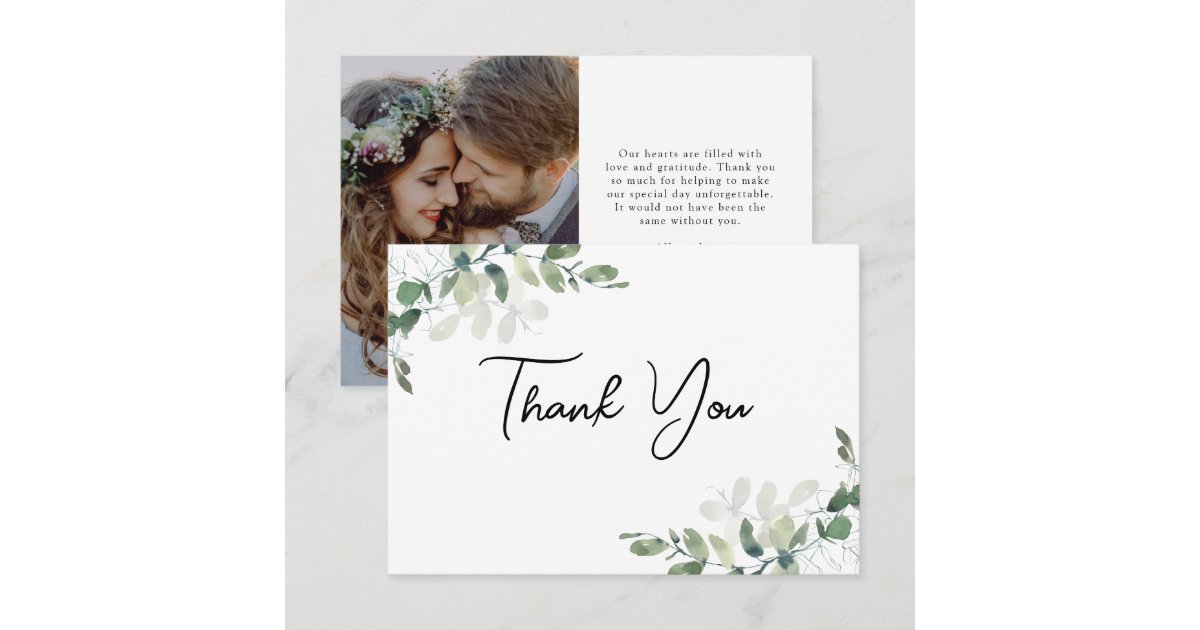 Eucalyptus Photo Wedding Thank You Card | Zazzle