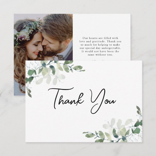 Eucalyptus Photo Wedding  Thank You Card (Front/Back)