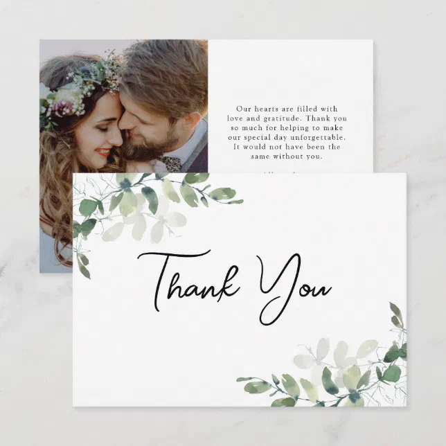 Eucalyptus Photo Wedding Thank You Card | Zazzle