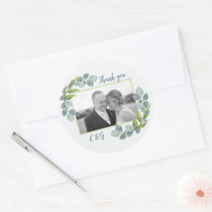 Eucalyptus Photo Wedding Thank You Classic Round Sticker