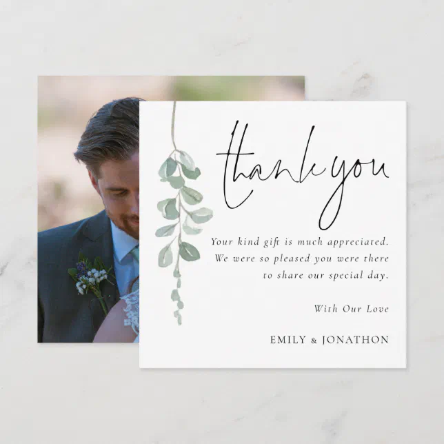 Eucalyptus Photo Wedding Thank You Note Card | Zazzle