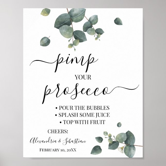 Eucalyptus Pimp your Prosecco Bridal Shower Sign (Front)