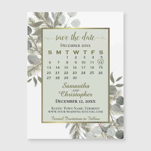 Eucalyptus Pine Save the Date Calendar Sage Magnet