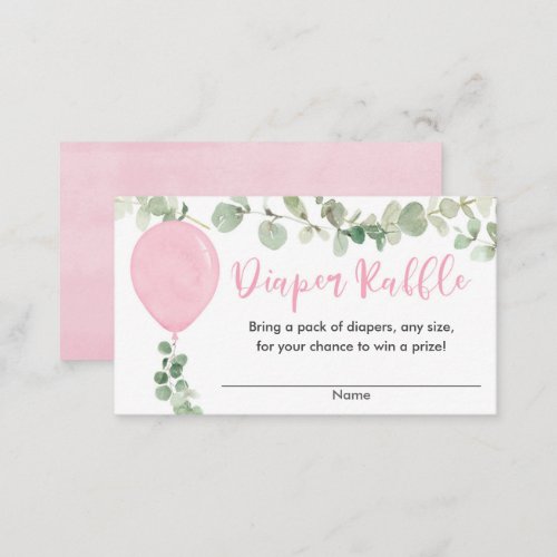 Eucalyptus pink balloon baby shower diaper raffle enclosure card