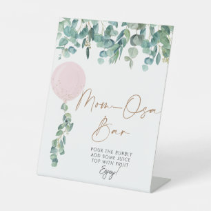 Eucalyptus Pink Balloon Baby Shower Mom-osa Bar Pedestal Sign