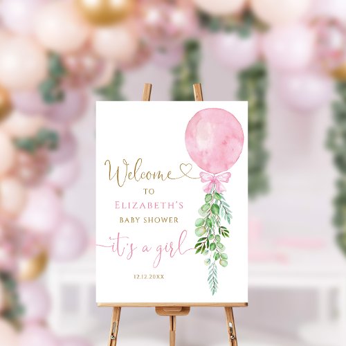 Eucalyptus Pink Balloon Girl Baby Shower Welcome Foam Board