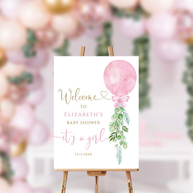 Eucalyptus Pink Balloon Girl Baby Shower Welcome Foam Board (Creator Uploaded)
