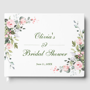 Eucalyptus Pink Blush Roses Bridal Shower Guest Book