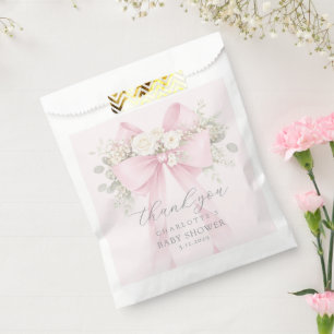 Eucalyptus Pink Bow Baby Shower Thank you Favor Bag