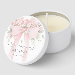 Eucalyptus pink Bow Baptism favors Mini Candle Favors