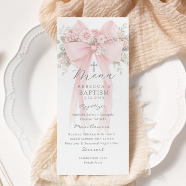 Eucalyptus Pink Bow Elegant Baptism Menu (Creator Uploaded)