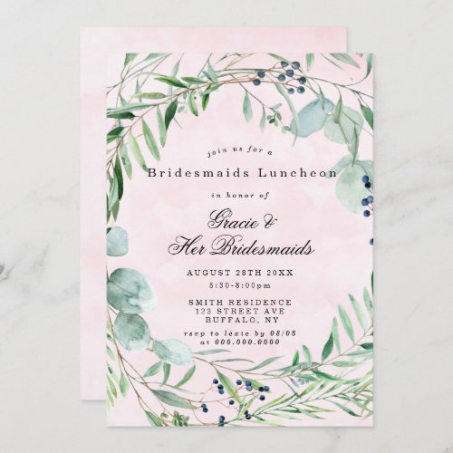 Eucalyptus Pink Bridesmaids Luncheon Invitations