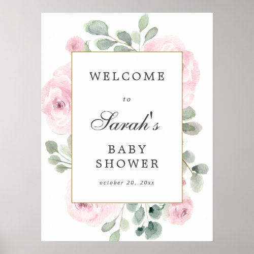 Eucalyptus Pink Floral Baby Shower Welcome Sign