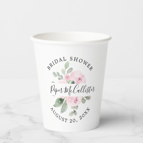 Eucalyptus Pink Floral Bridal Shower Paper Cups