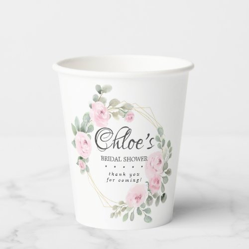 Eucalyptus Pink Floral Bridal Shower Paper Cups