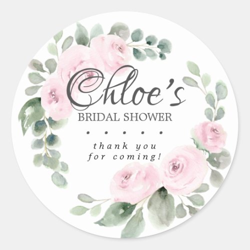 Eucalyptus Pink Floral Bridal Shower Thank You Classic Round Sticker