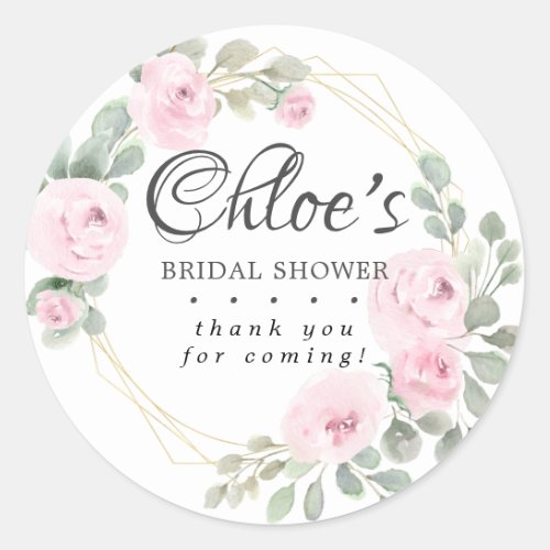 Eucalyptus Pink Floral Bridal Shower Thank You Classic Round Sticker