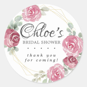 Eucalyptus Pink Floral Bridal Shower Thank You Classic Round Sticker