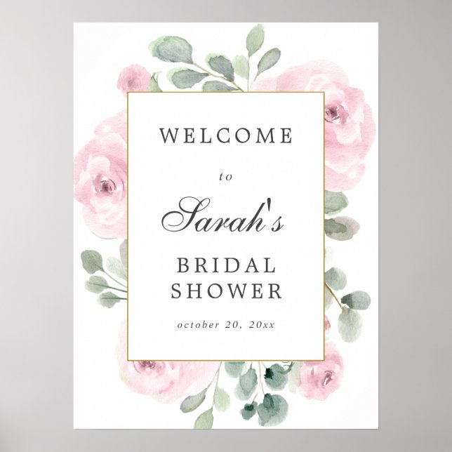 Eucalyptus Pink Floral Bridal Shower Welcome Sign (Front)